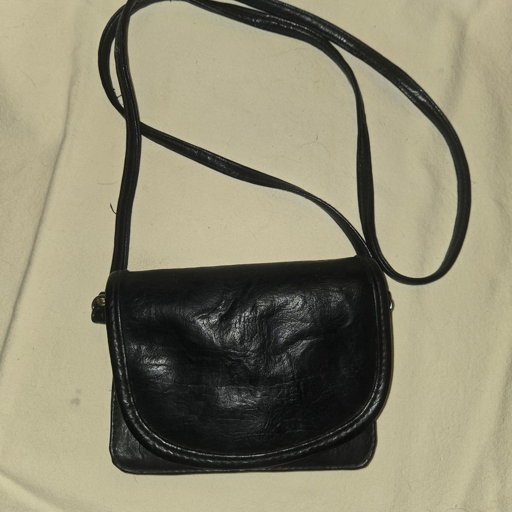 Unbranded Crossbody Bag Womens Mini Black Good Vintage Italian Leather Flap